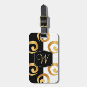 Modernes Gold Curls Muster mit individueller Monog Gepäckanhänger (Vorderseite vertikal)