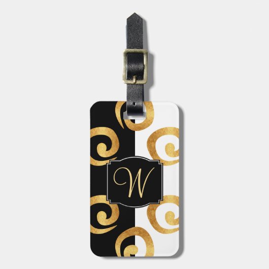 Modernes Gold Curls Muster mit individueller Monog Gepäckanhänger (Vorderseite vertikal)
