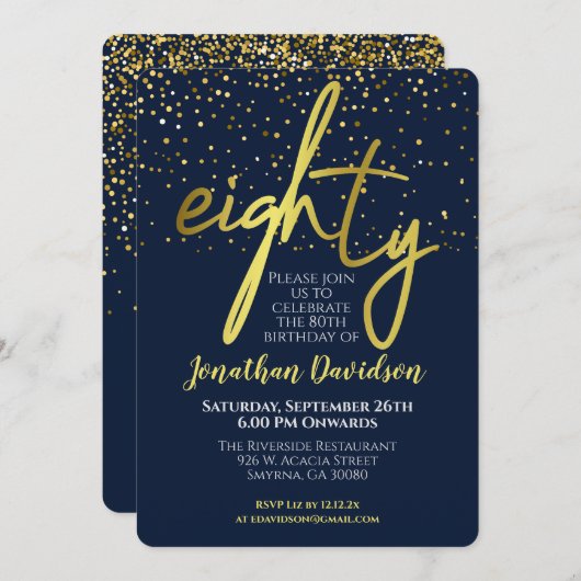 Modernes Gold der 80. Einladung (Vorne/Hinten)
