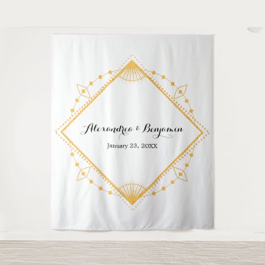 Modernes Gold Diamond Wedding Foto Booth Hintergru Wandteppich (Vorderseite)