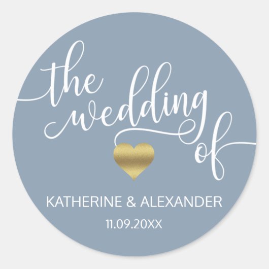 Modernes Gold Dusty Blue The WEDDING of Siegel Runder Aufkleber (Vorderseite)