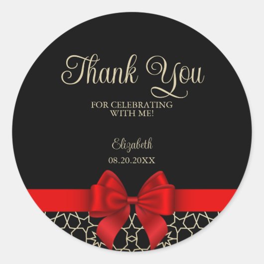 Modernes Gold Egypt Geometric Red Bow dank Black Runder Aufkleber (Vorderseite)