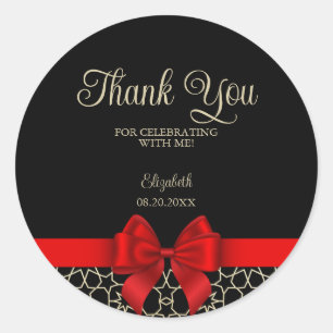 Modernes Gold Egypt Geometric Red Bow dank Black Runder Aufkleber