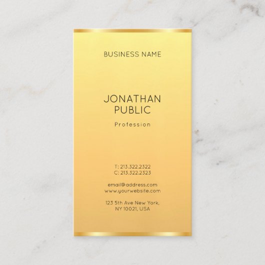 Modernes Gold Elegantes Einfaches Template Berufli Visitenkarte (Vorderseite)