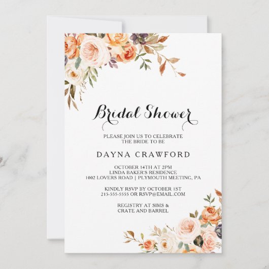 Modernes Gold Fall Floral Brautparty Einladung (Vorderseite)