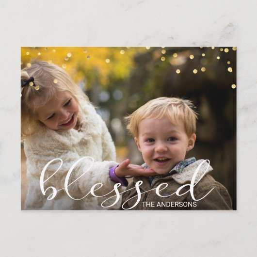 Modernes Gold Family BLESSESED Weihnachts-Foto Postkarte (Vorderseite)