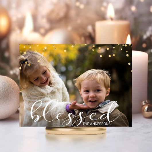 Modernes Gold Family BLESSESED Weihnachts-Foto Postkarte