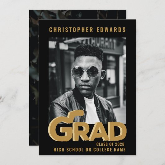 Modernes Gold Fett Typografie Minimal Grad Party Einladung (Vorne/Hinten)