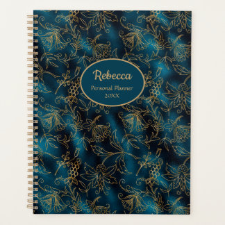 Modernes Gold Floral Aquamarin Blue Personalize Planer