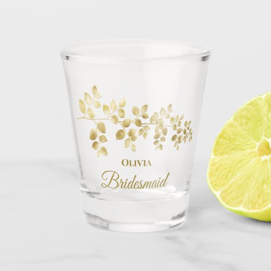 Modernes Gold Floral Bridesmaid Shotglas Schnapsglas (Vorderseite)