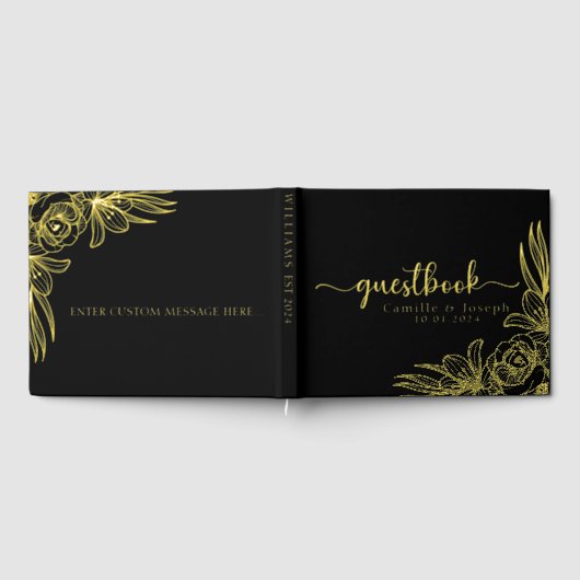 Modernes Gold Floral Hochzeitsbuch Gästebuch (Voll)