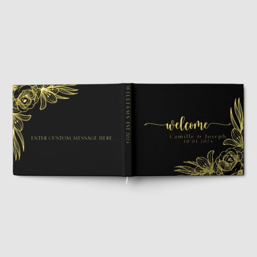 Modernes Gold Floral Hochzeitsbuch Gästebuch (Voll)