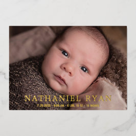 Modernes Gold Foil Baby Baby Boy Foto Geburtsankün Folieneinladung