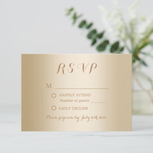 Modernes Gold Foil Background Wedding RSVP Karte (Stehend Vorderseite)