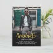 Modernes Gold Foil Grad Party 2 Foto Einladung (Stehend Vorderseite)