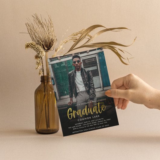 Modernes Gold Foil Grad Party 2 Foto Einladung