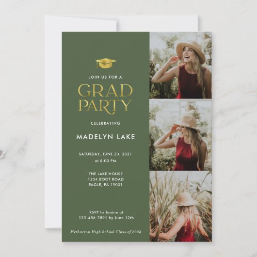 Modernes Gold Foil Grad Party 4 Foto Einladung (Vorderseite)