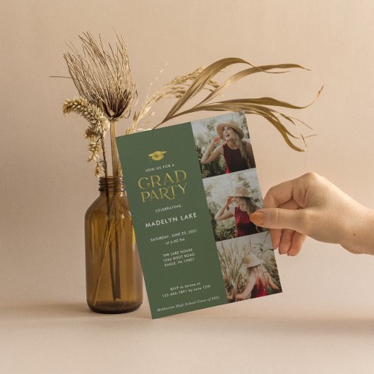 Modernes Gold Foil Grad Party 4 Foto Einladung