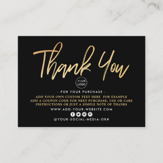 Modernes Gold Foil Script-Geschäft Vielen Dank Begleitkarte (Vorderseite)
