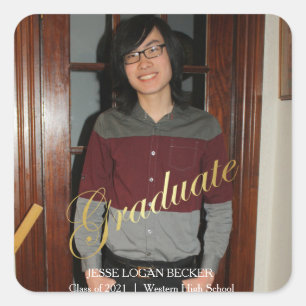 Modernes Gold Foil Script Graduate Foto Quadratischer Aufkleber