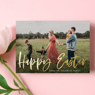 Modernes Gold Foil Script Happy Oaster Foto Folien Feiertagskarte
