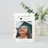 Modernes Gold Foto Graduate Ankündigungspostkarte (Stehend Vorderseite)