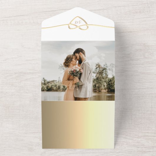 Modernes Gold Foto QR Code Hochzeit All In One Einladung (Außenbereich)