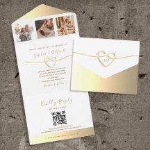 Modernes Gold Foto QR Code Hochzeit
