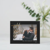 Modernes Gold Frohe Weihnachtsbriefe Foto Black Postkarte (Stehend Vorderseite)