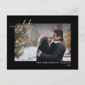 Modernes Gold Frohe Weihnachtsbriefe Foto Black Postkarte (Vorderseite)