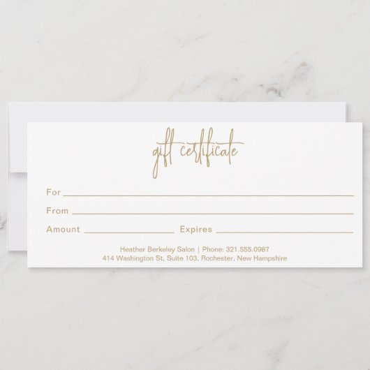 Modernes Gold-Geschenkgutschein (Rückseite)