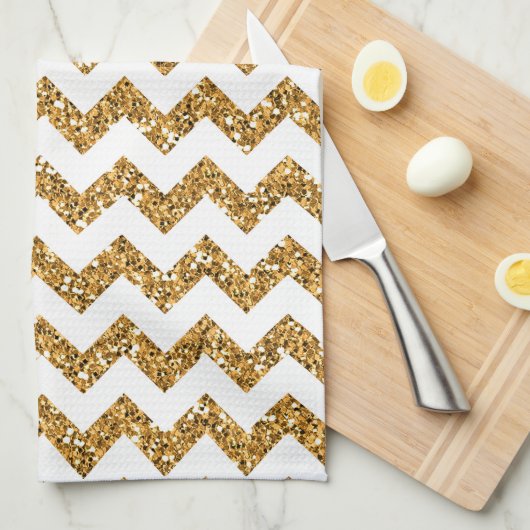Modernes Gold Glitt Zickzack Print Kitchen Geschir Handtuch (Viertel Falte)