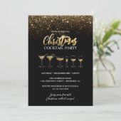 Modernes Gold Glitzer Black Christmas Cocktail Par Einladung (Stehend Vorderseite)