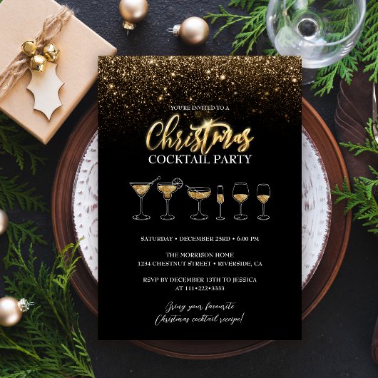 Modernes Gold Glitzer Black Christmas Cocktail Par Einladung