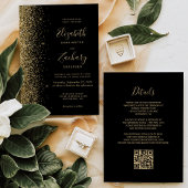 Modernes Gold Glitzer Black QR Code Hochzeit Einladung