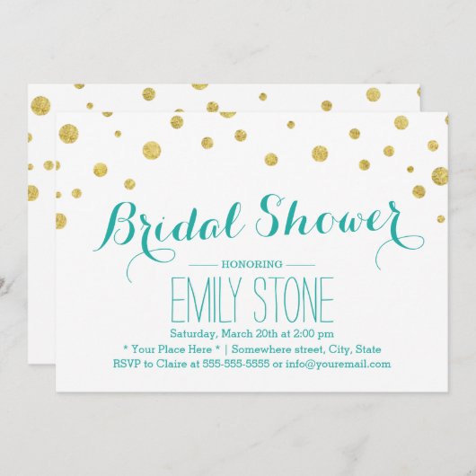 Modernes Gold Glitzer Confetti Dots Brautparty Einladung (Vorne/Hinten)