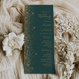 Modernes Gold Glitzer Dark Green Wedding Programm