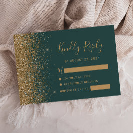 Modernes Gold Glitzer Edge Dunkel Green RSVP Karte