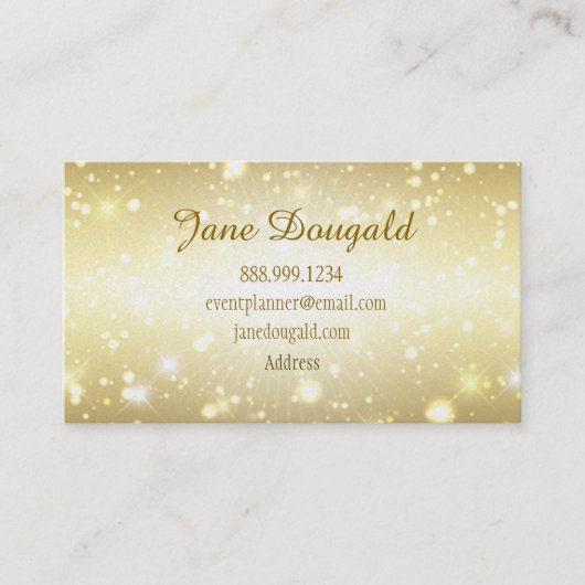 Modernes Gold Glitzer Event, Hochzeitsplaner Visitenkarte (Vorderseite)