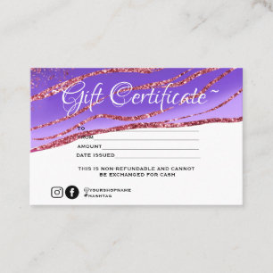 Modernes Gold Glitzer Geschenkzertifikat Visitenkarte