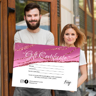 Modernes Gold Glitzer Geschenkzertifikat Visitenkarte