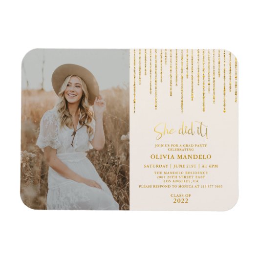 Modernes Gold Glitzer Grad Party Foto Einladung M Magnet (Horizontal)