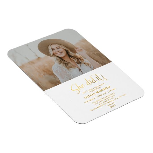 Modernes Gold Glitzer Grad Party Foto Einladung Ma Magnet (Rechte Seite)