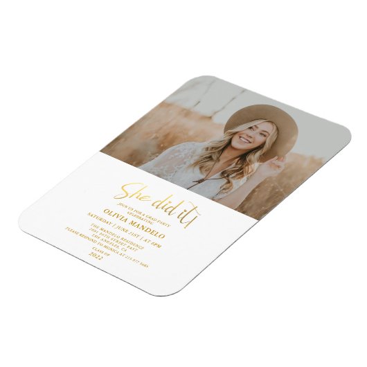 Modernes Gold Glitzer Grad Party Foto Einladung Ma Magnet (Linke Seite)