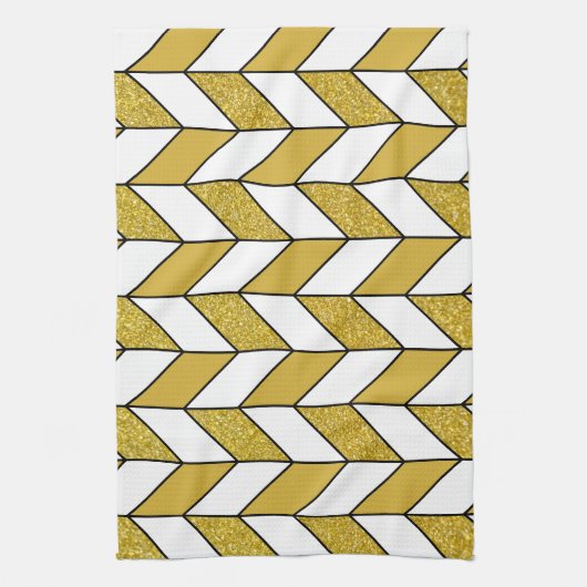 Modernes Gold Glitzer Herringbone Zickzack Muster Geschirrtuch (Vertikal)