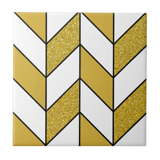 Modernes Gold Glitzer Herringbone Zickzack Pattern Fliese (Vorderseite)