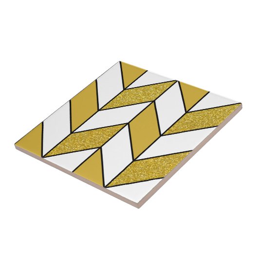 Modernes Gold Glitzer Herringbone Zickzack Pattern Fliese (Seite)