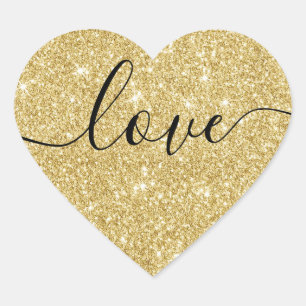 Modernes Gold Glitzer Liebe Script Wedding Siegel Herz-Aufkleber