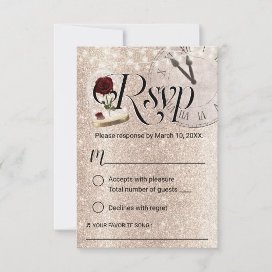 Modernes Gold Glitzer Mairytale Wedding RSVP (Vorderseite)