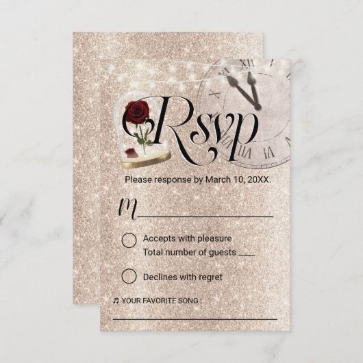 Modernes Gold Glitzer Mairytale Wedding RSVP (Vorne/Hinten)
